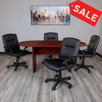 Flash Furniture BLN-6GCMHGX000-BK-GG 5 Piece Mahogany Oval Conference Table Set with 4 Black LeatherSoft-Padded Task Chairs